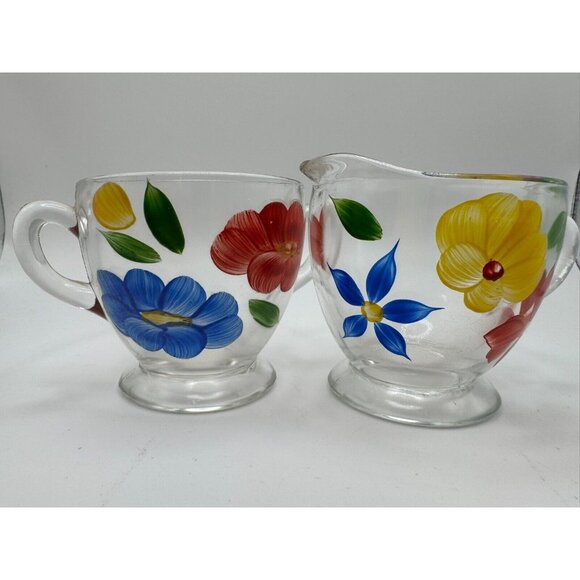 Vintage Bartlett Collins Creamer Sugar Bowl Floral Red Yellow Gay Fad 50’s Vtg - Picture 8 of 8